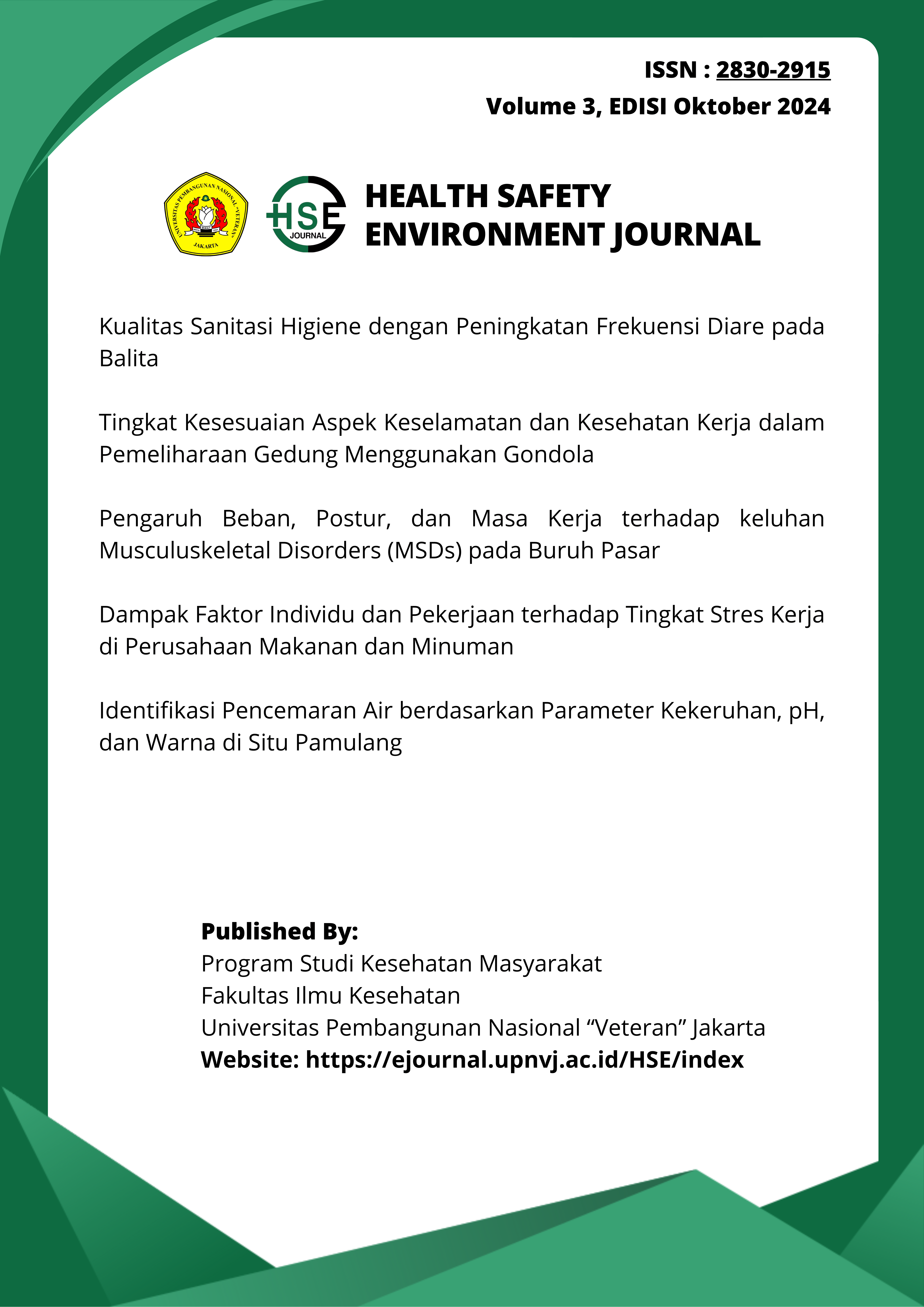 					View Vol. 3 No. 1 (2024): Health Safety Environment Journal (Oktober 2024)
				