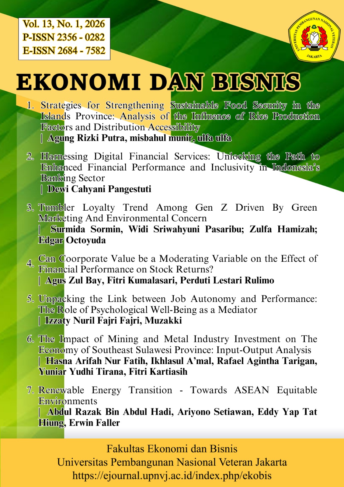 					View Vol. 13 No. 1 (2026): EKONOMI DAN BISNIS
				